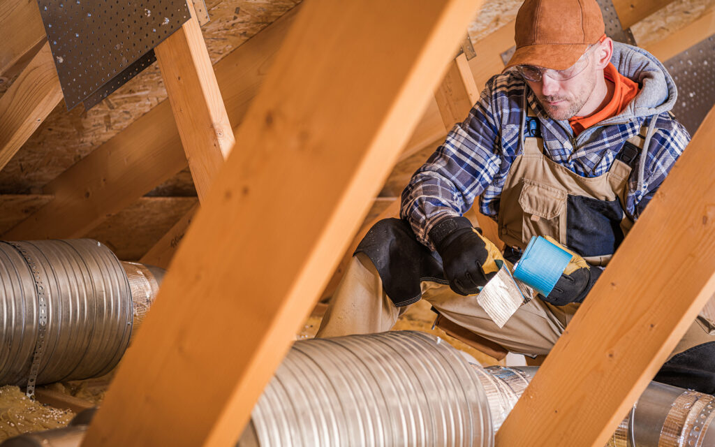 Contractor Binding Ventilation Pipes With Duct Tape